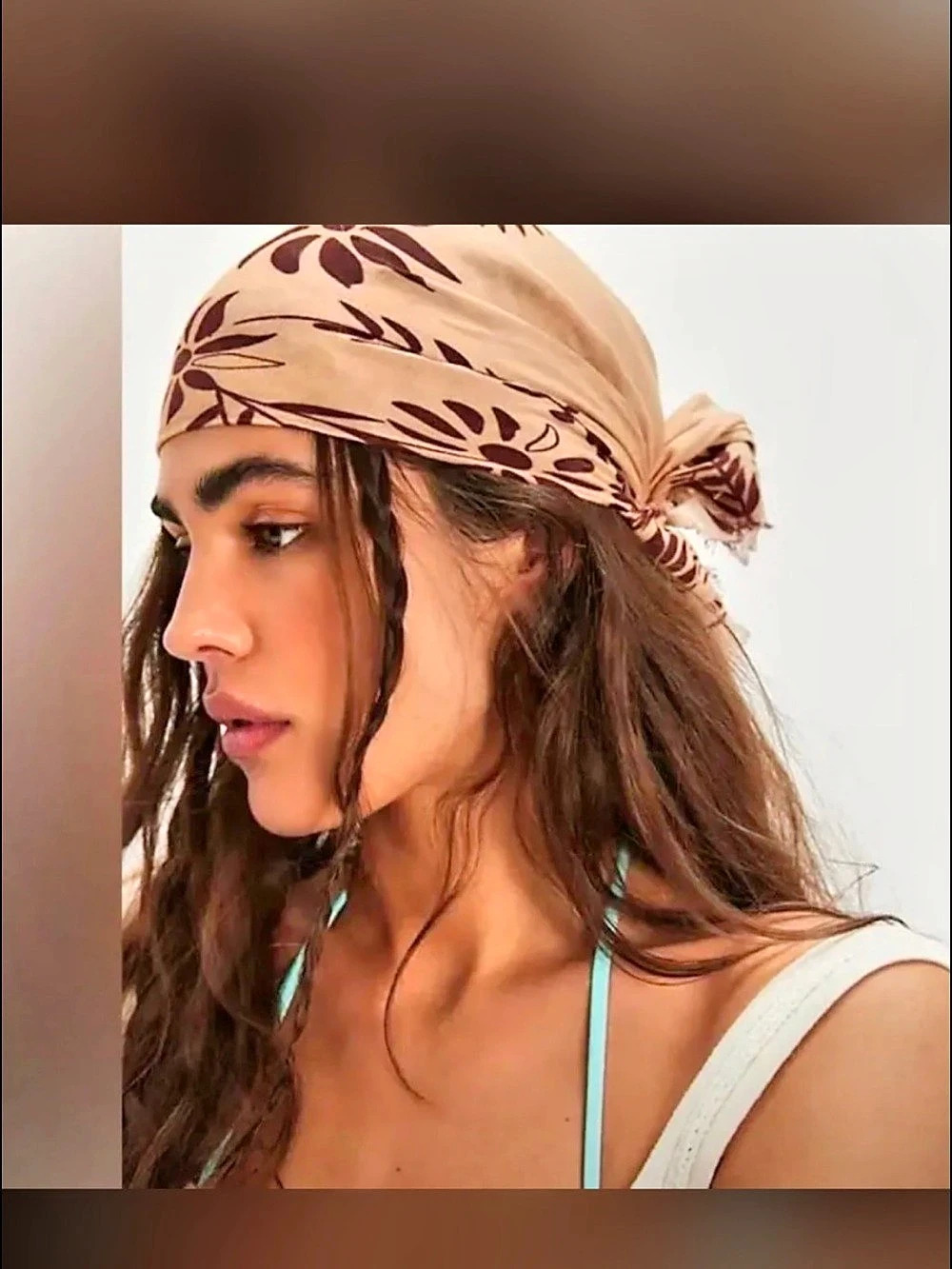 Free People Lucie Hair Scarf Brown & Cream Like New